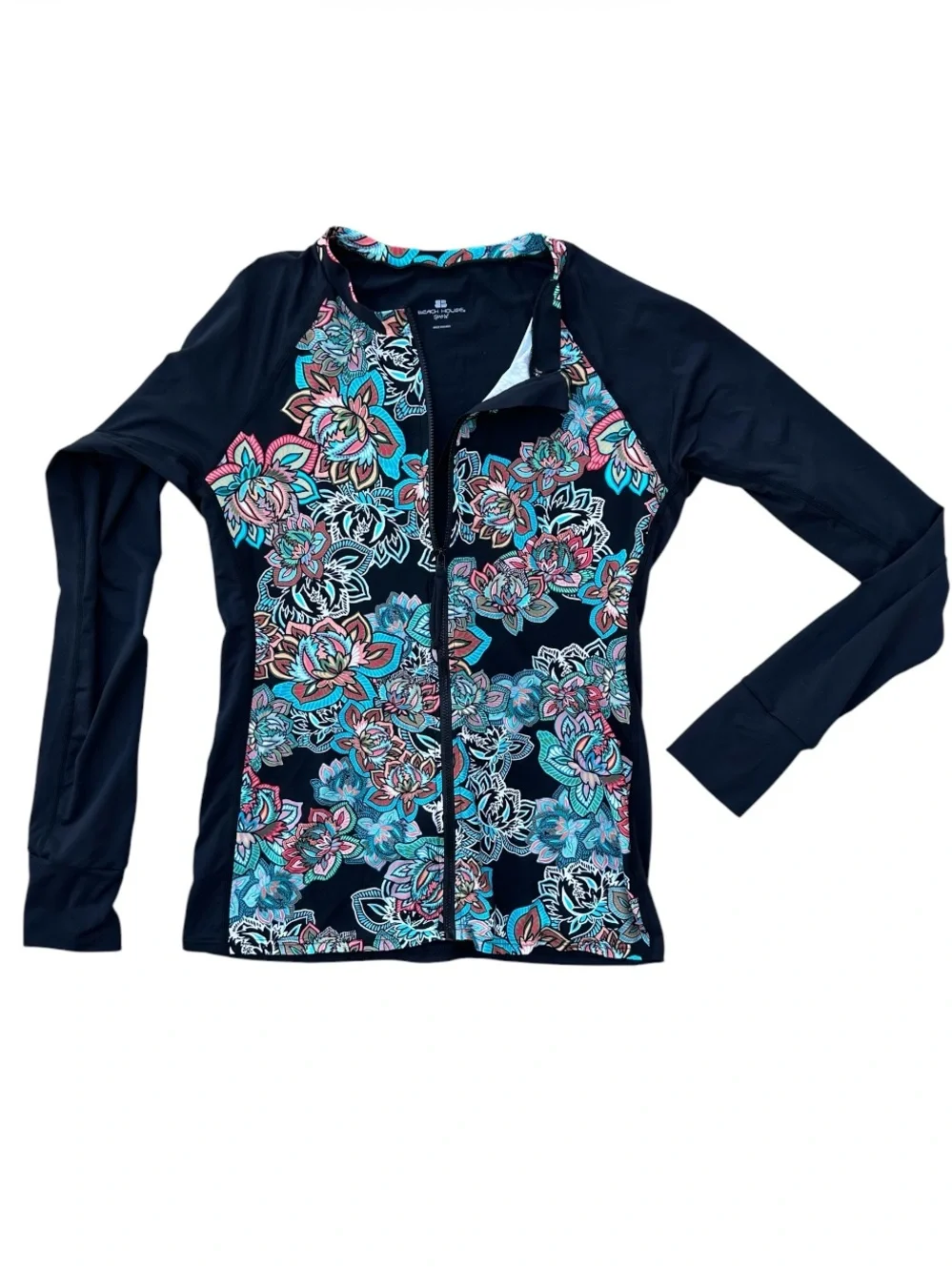 BEACH HOUSE Sport Women's Bright Floral Full Zip Long Sleeve Rash Guard Swim Top